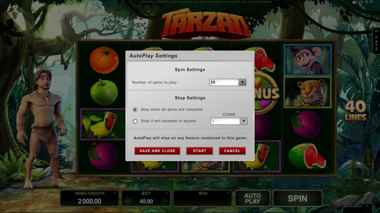 Autoplay bei Tarzan Slot